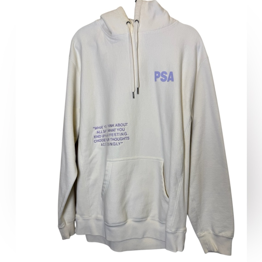 The Mayfair Group Unisex Streetwear Style Cream Cotton Blend PSA Hoodie sz O/S